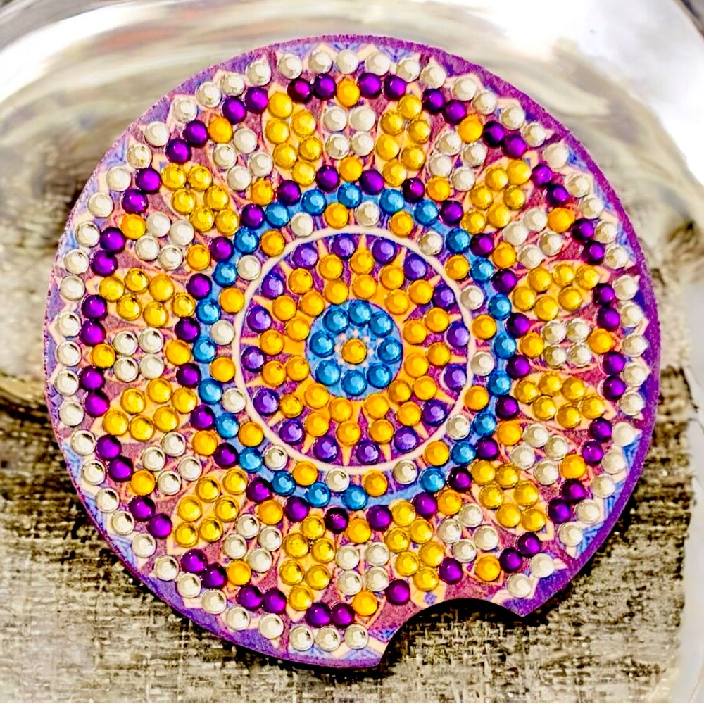 Car Coaster Hand Crafted & Sealed Diamond Art Cork Back 2.8”